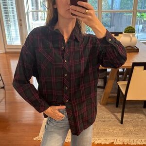 Lovers + Friends Plaid Button Down Shirt - Black and Red